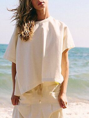Free People Free Est Day In The Life Top Crew Neck Oversized Ivory S